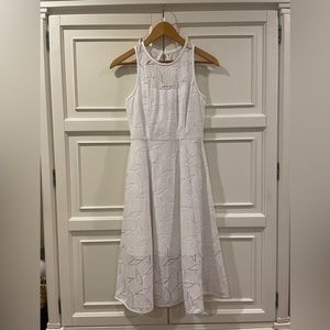 White House Black Market White geo lace midi dress, size 00